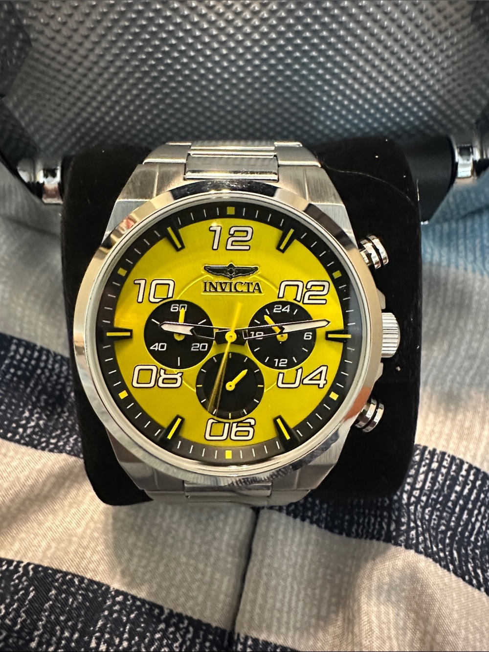 Invicta Stainless Steel Chronograph Watch with Yellow Dial